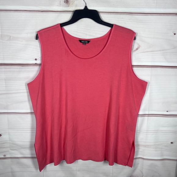 Misook Tops - Misook Knit Tank Top Womens 3X Pink Solid Sleeveless Side Slit Blouse Shell